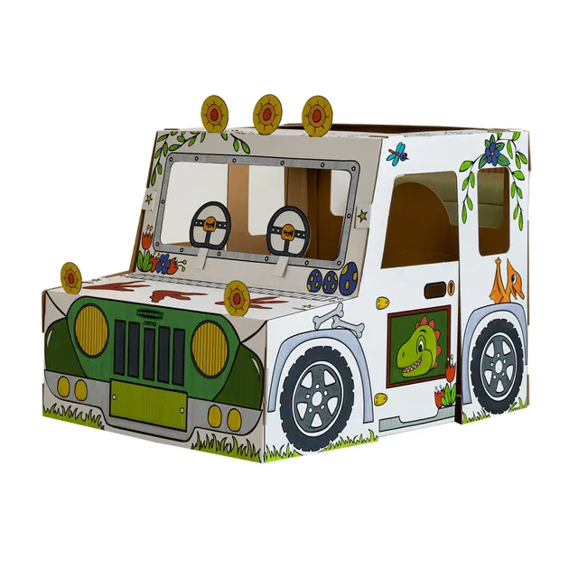 bankers-box-dinosaurier-truck-spielhaus-xl-aus-pappe-zum-ausmalen image 1