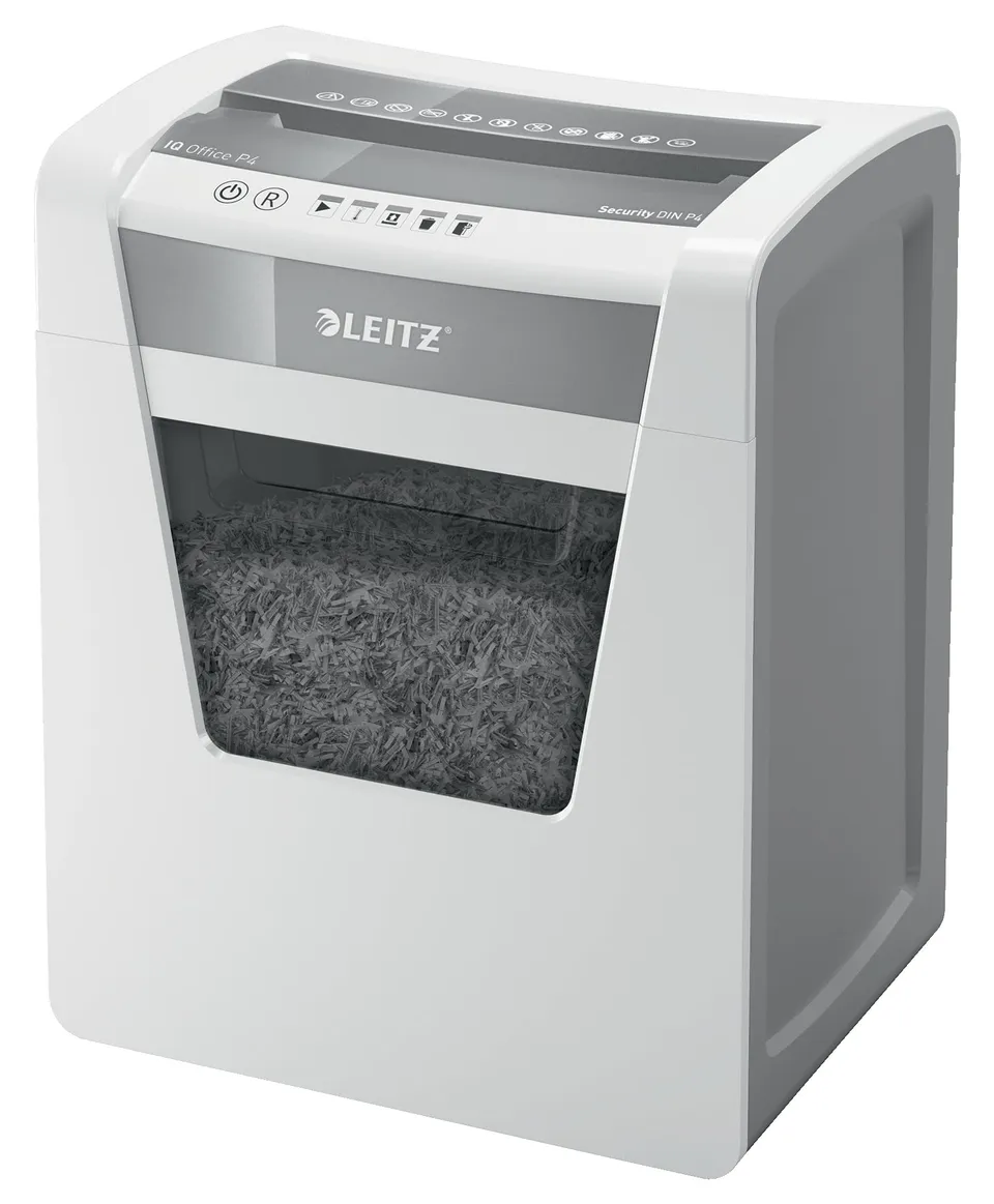 leitz-iq-office-p4-aktenvernichter-kreuzschnitt-15-blatt-23-liter-wei image 1
