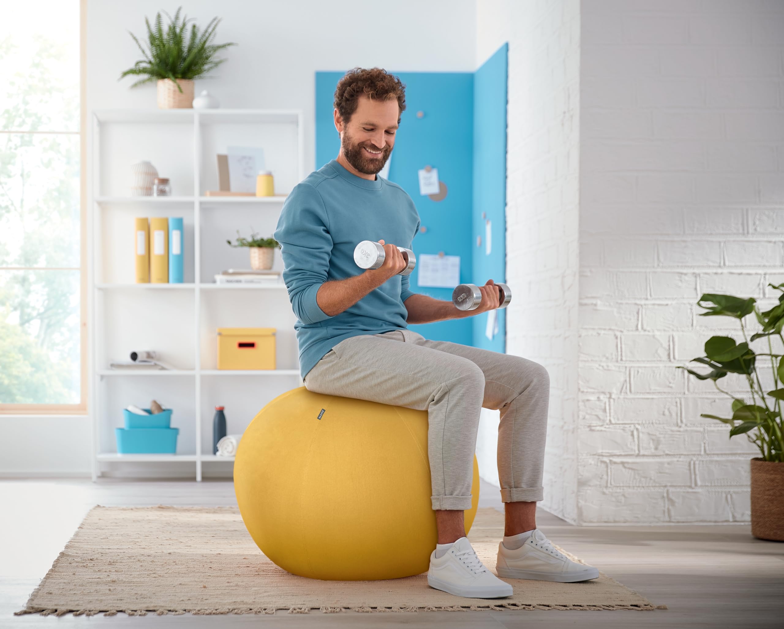 leitz-ergo-cosy-sitzball-65-cm-gymnastikball-mit-stoffbezug-in-gelb-inkl-handluf image 3