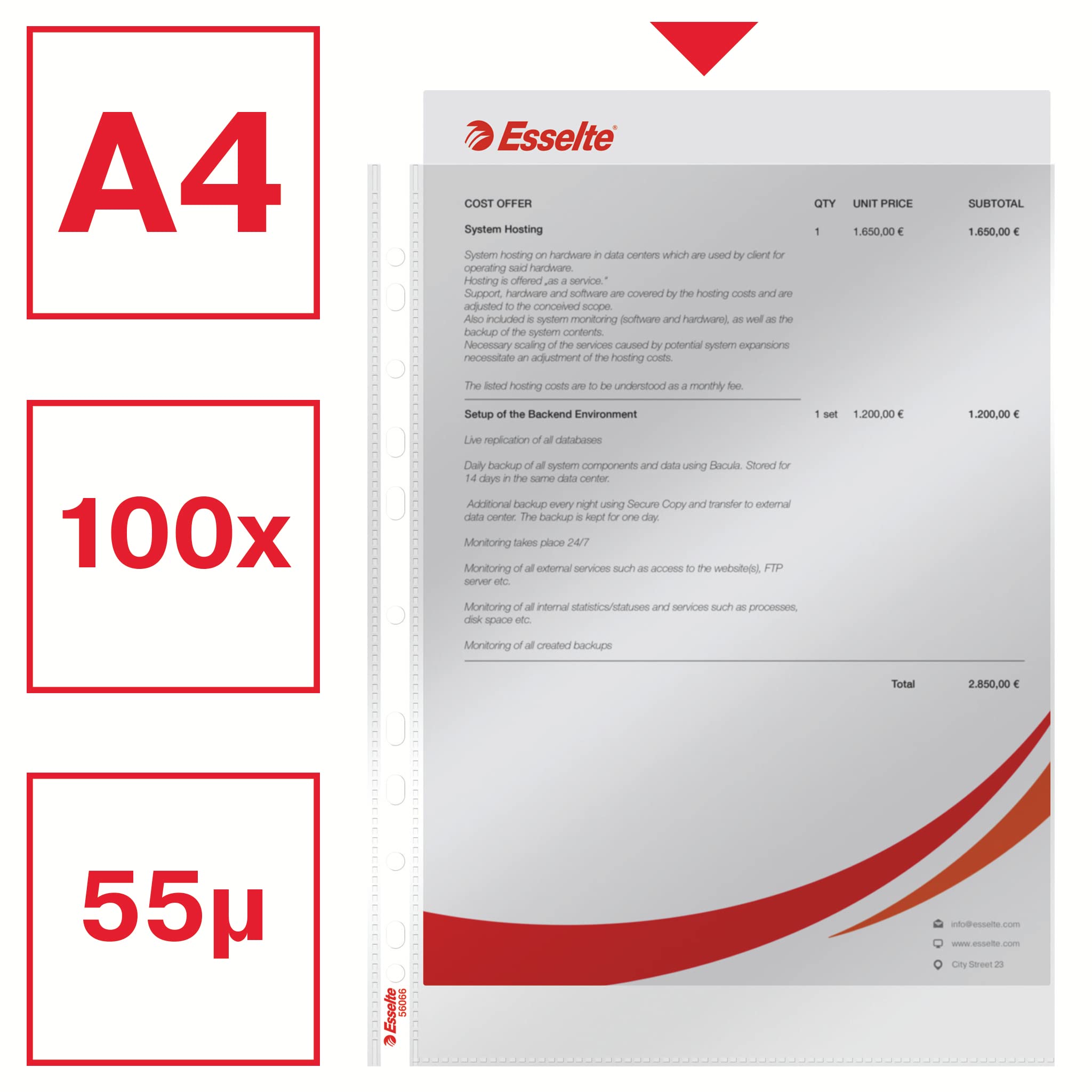 esselte-standard-prospekth-llen-a4-farblos-gl-nzend-100-st-ck-0-055-mm image 2
