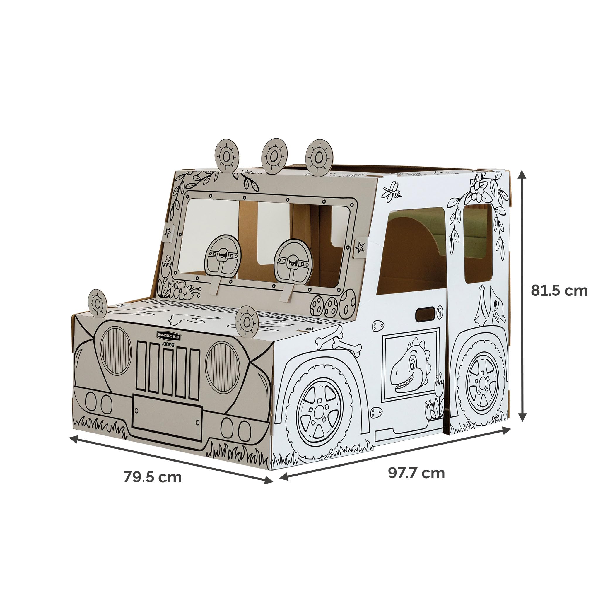 bankers-box-dinosaurier-truck-spielhaus-xl-aus-pappe-zum-ausmalen image 2