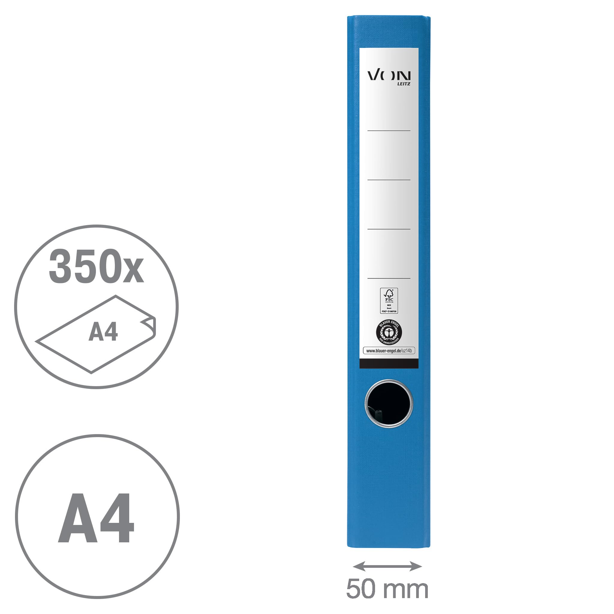 leitz-von-ordner-a4-mit-2-ringen-50-mm-r-cken-f-r-350-blatt-blau image 2