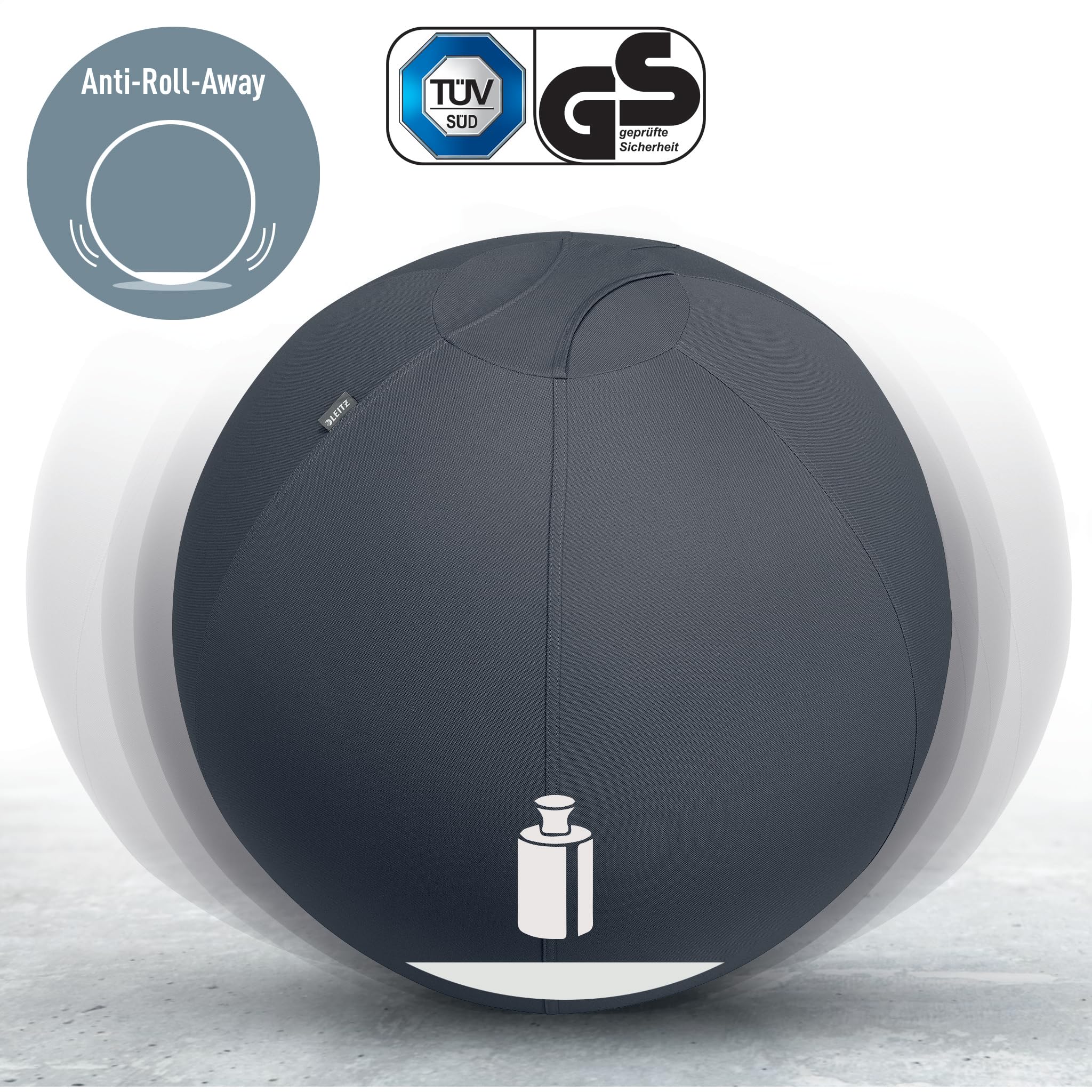 leitz-ergo-active-sitzball-75-cm-ergonomischer-gymnastikball-mit-stoffbezug-dunk image 4