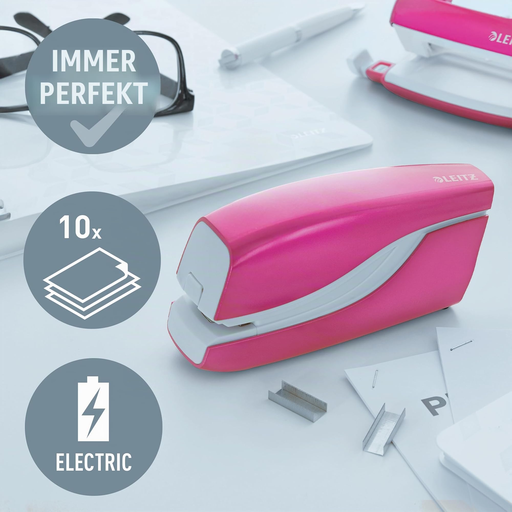 leitz-wow-elektrisches-heftger-t-55661023-pink-metallic-10-blatt-batteriebetrieb image 2