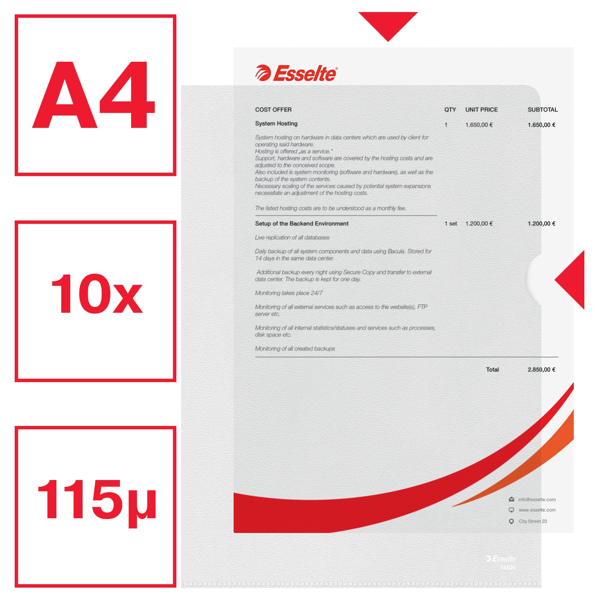 esselte-standard-plus-sichth-llen-a4-matt-farblos-10-st-ck-0-115-mm-54820 image 2