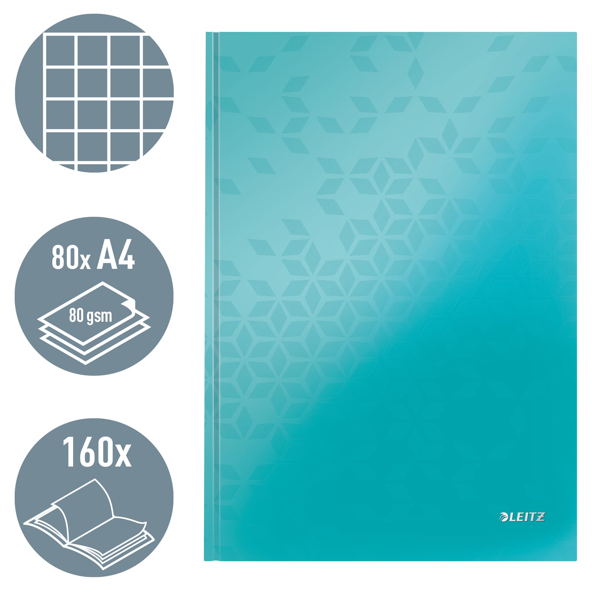 leitz-wow-notizbuch-a4-kariert-hardcover-160-seiten-eisblau-46261051 image 2