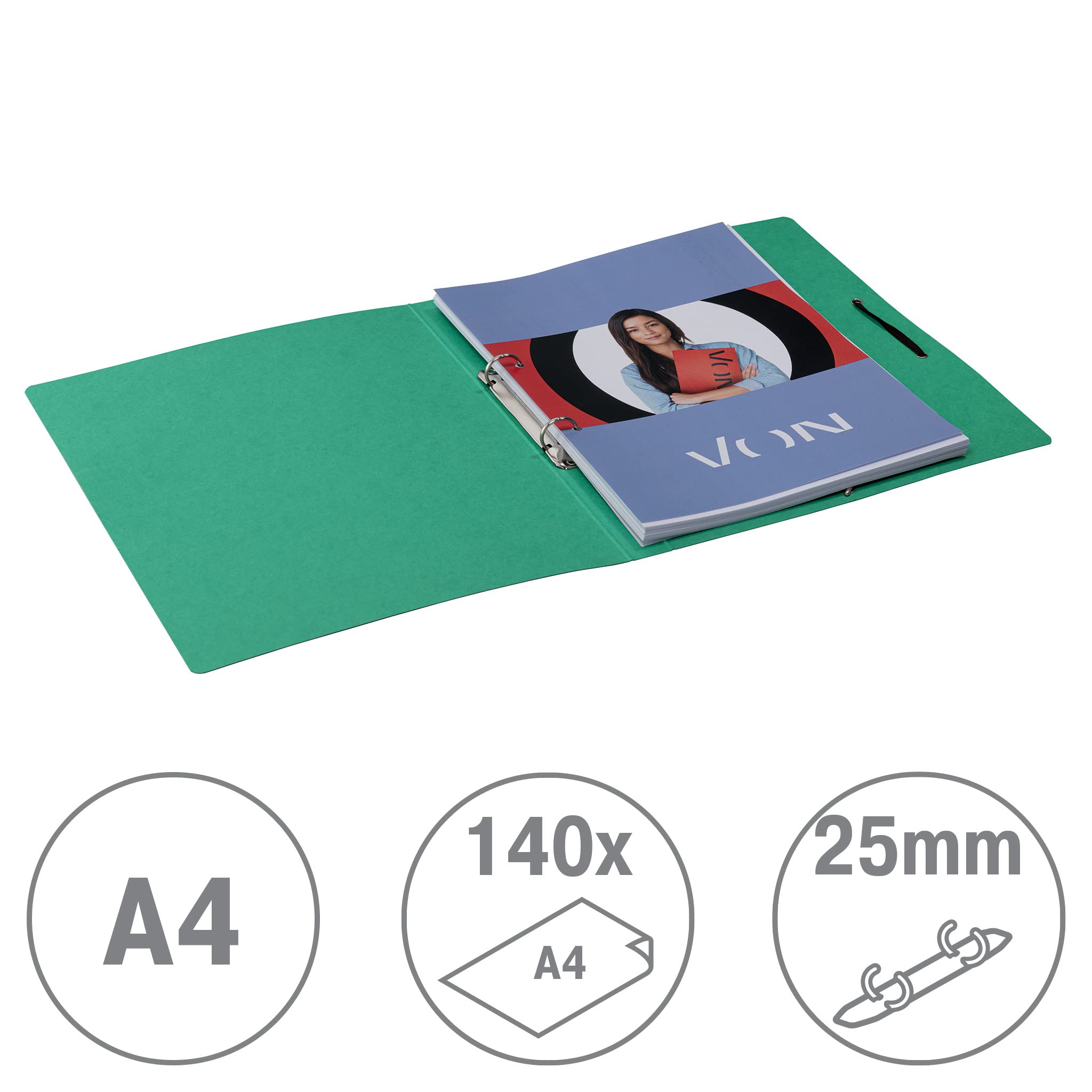 von-leitz-ringbuch-a4-karton-2-ringe-25-mm-gr-n-5-st-ck-f-r-140-blatt image 2