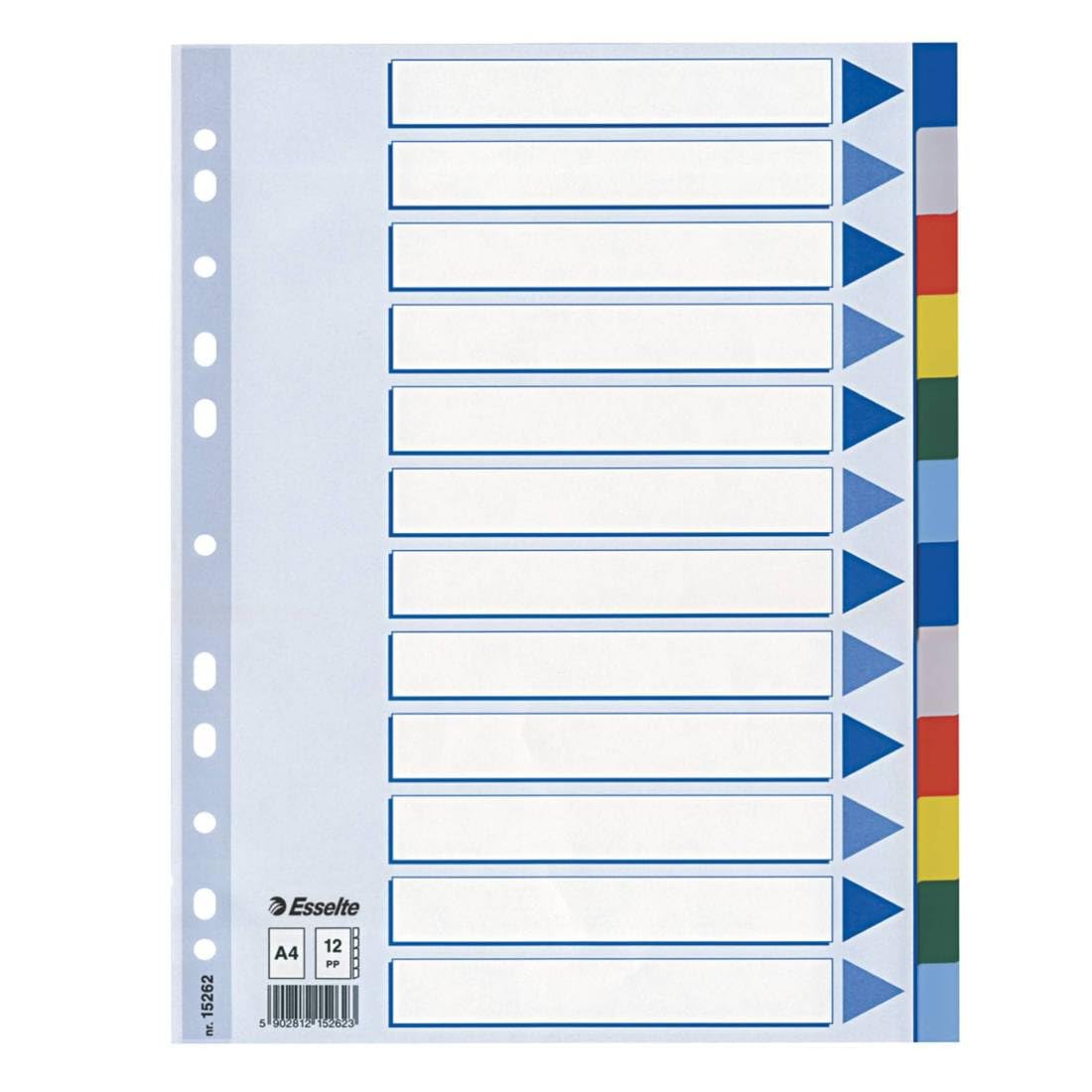 esselte-register-a4-12-teilig-mehrfarbig-kunststoff-mit-deckblatt image 1