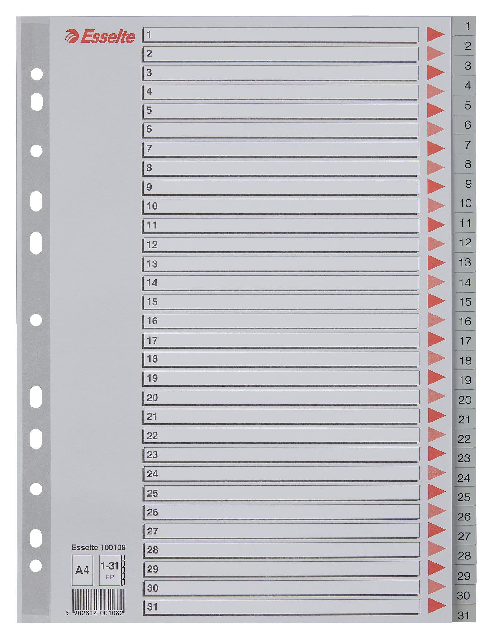 esselte-register-a4-1-31-berbreite-31-trennbl-tter-kunststoff-grau-100108 image 1