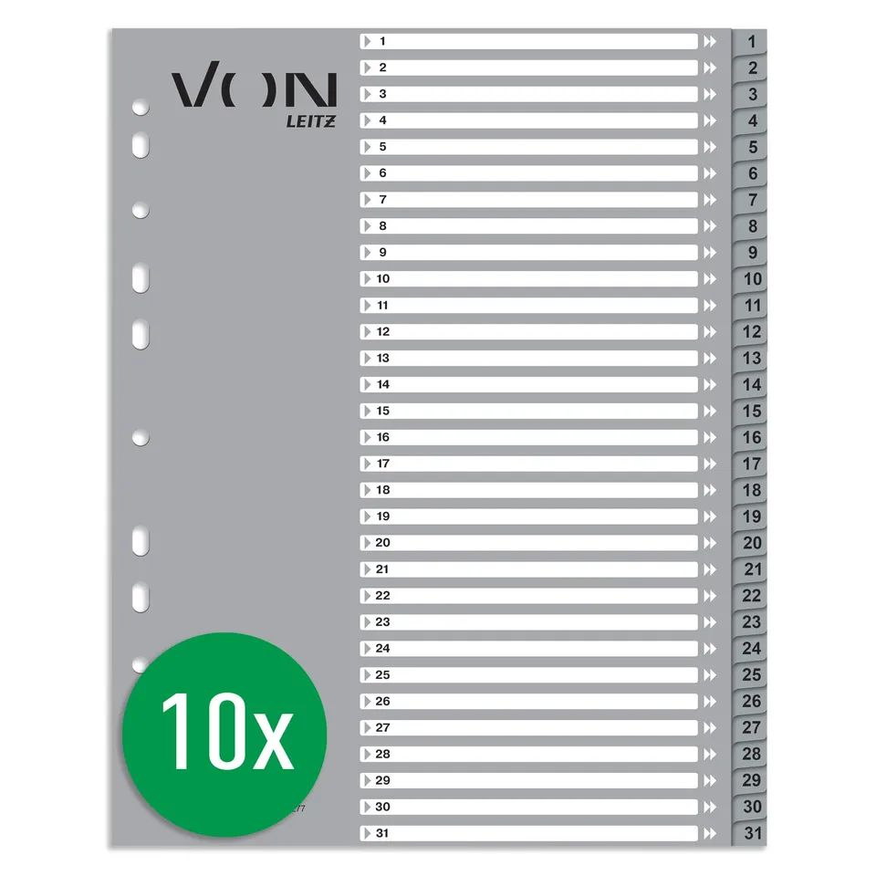 leitz-zahlen-register-a4-1-31-extra-breit-pp-grau-10er-pack-12770085 image 1