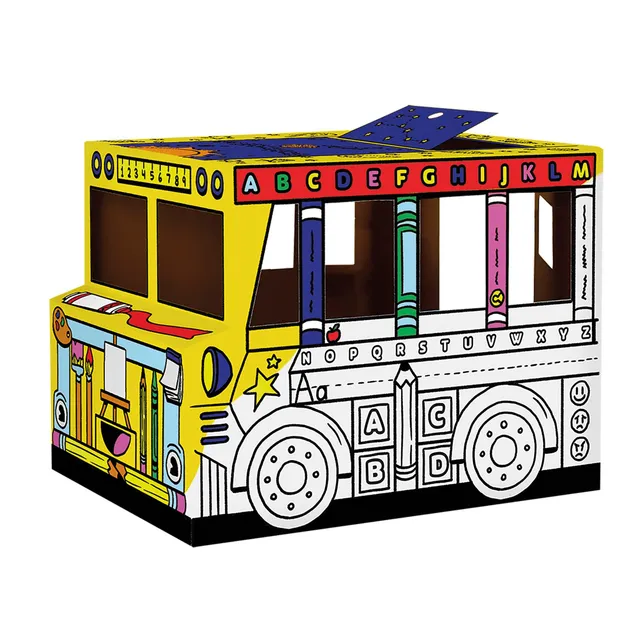 bankers-box-colour-in-schulbus-spielhaus-114-3-cm-ausmalbares-papp-spielhaus-ab- image 1