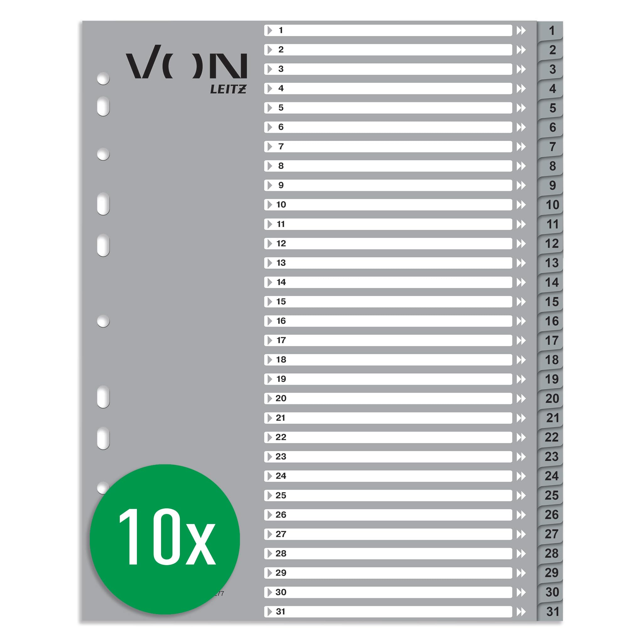leitz-zahlen-register-a4-1-31-extra-breit-pp-grau-10er-pack-12770085 image 1