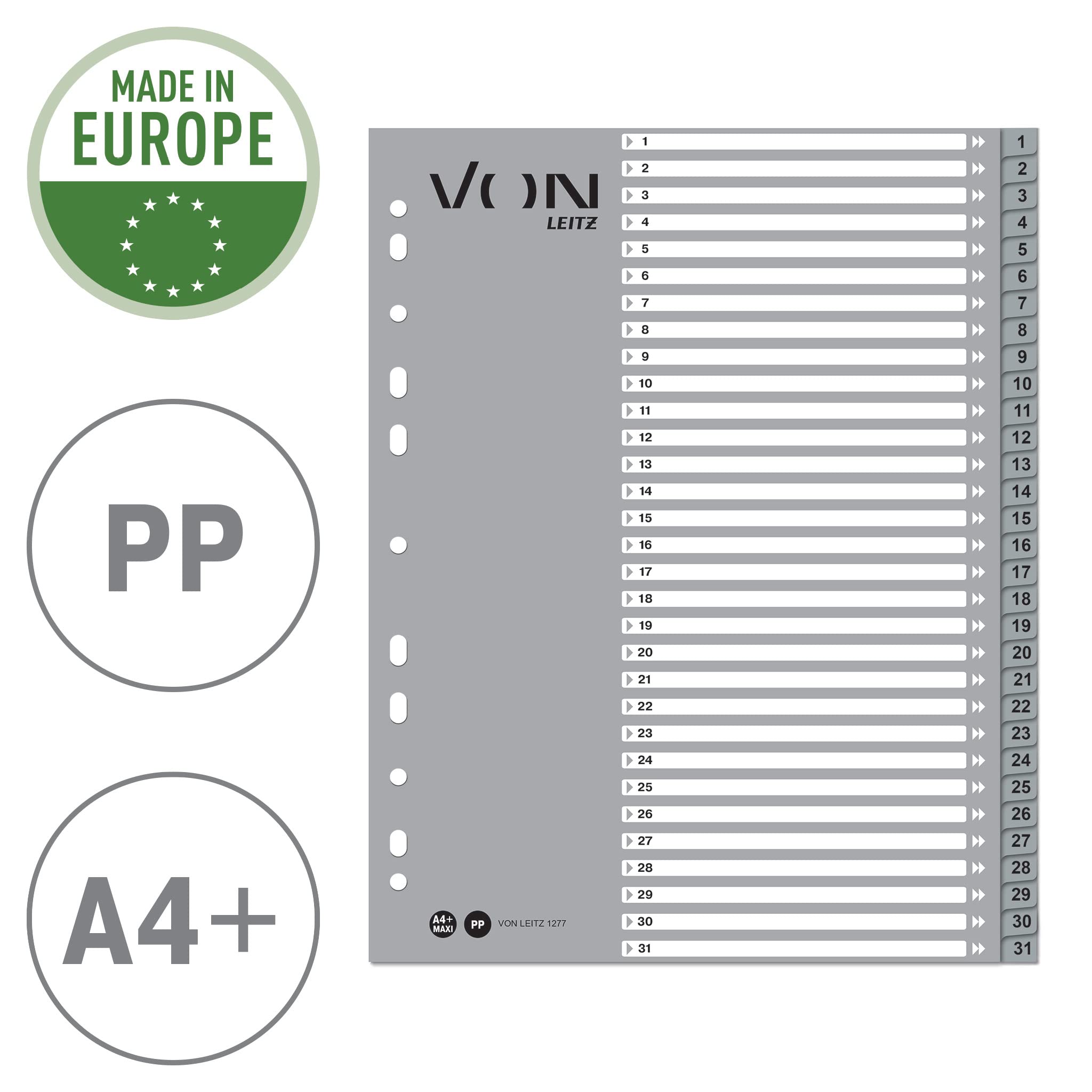 leitz-zahlen-register-a4-1-31-extra-breit-pp-grau-10er-pack-12770085 image 2
