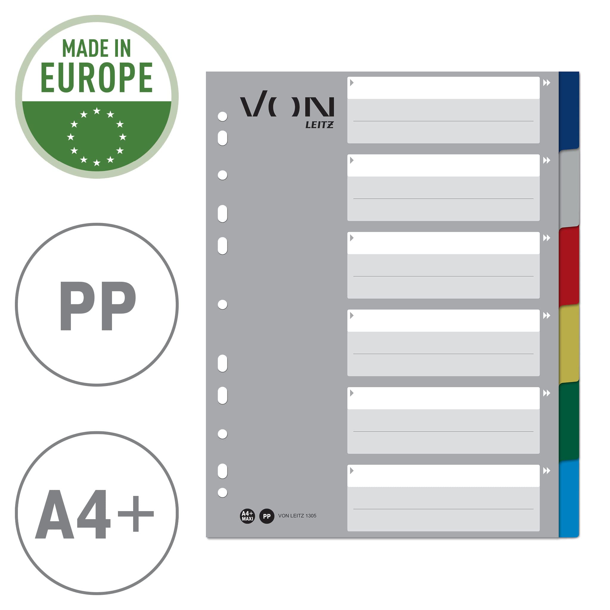 von-leitz-10er-pack-register-a4-6-teilig-mehrfarbig-pp-extra-breit-11-loch image 2