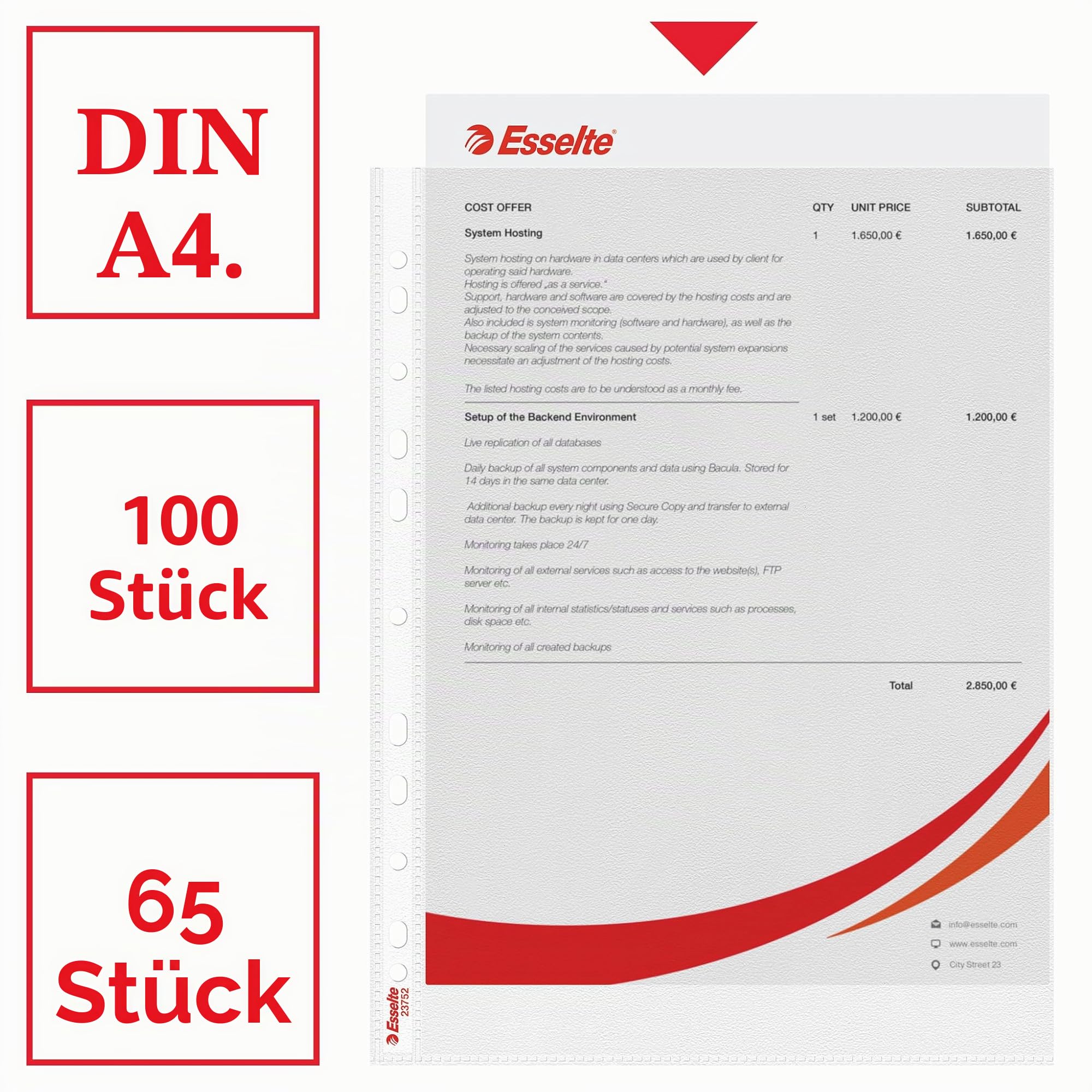 esselte-23752-standard-prospekth-llen-a4-100-st-ck-matt-oben-offen-0-065-mm-pp image 3