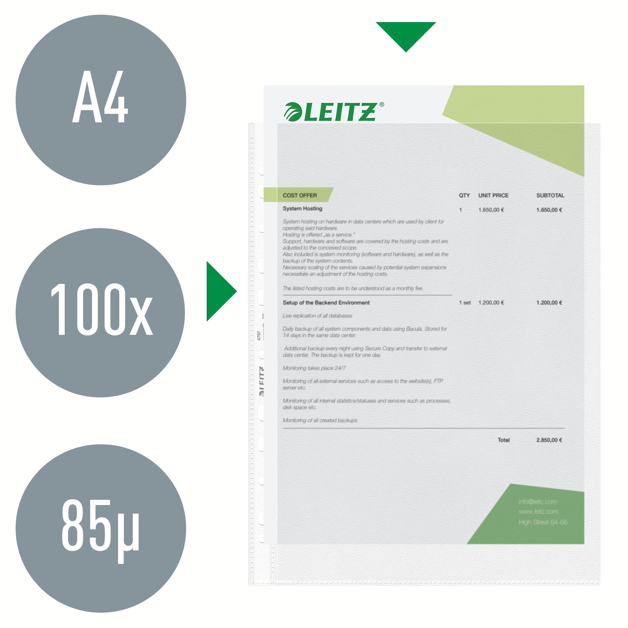leitz-standard-prospekth-llen-a4-100-st-ck-85-micron-recycelbar image 2