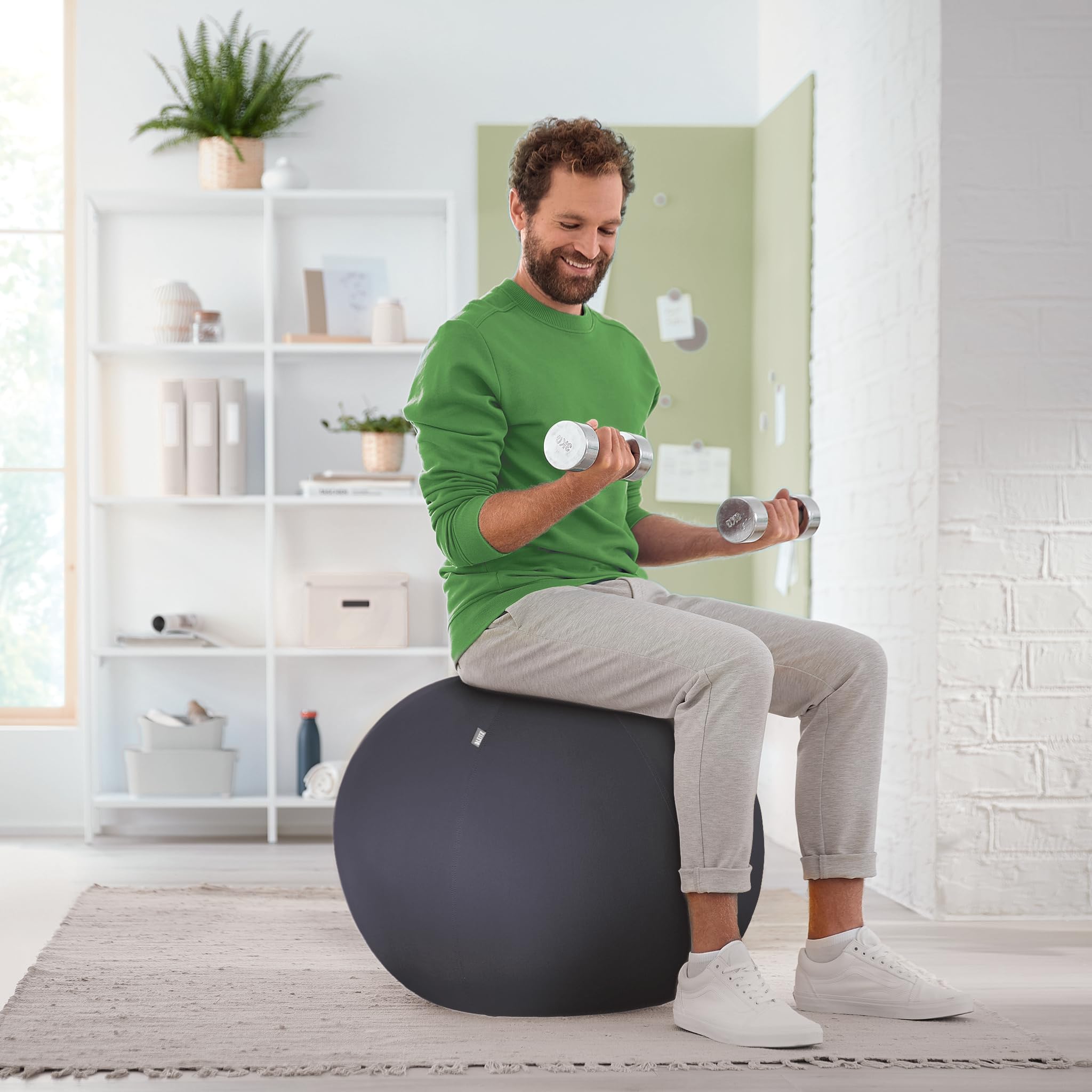 leitz-ergo-active-sitzball-75-cm-ergonomischer-gymnastikball-mit-stoffbezug-dunk image 8