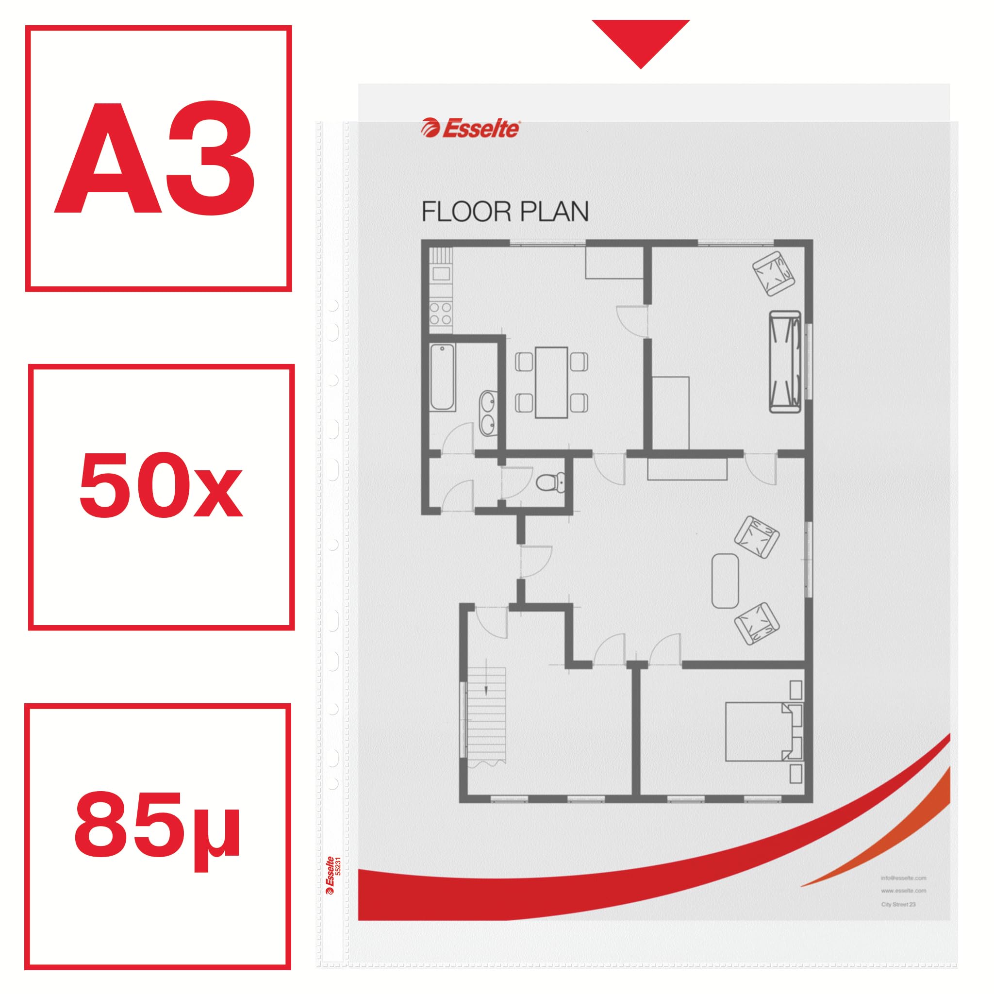 esselte-standard-plus-prospekth-llen-a3-50-st-ck-85-micron-glatt-transparent image 2