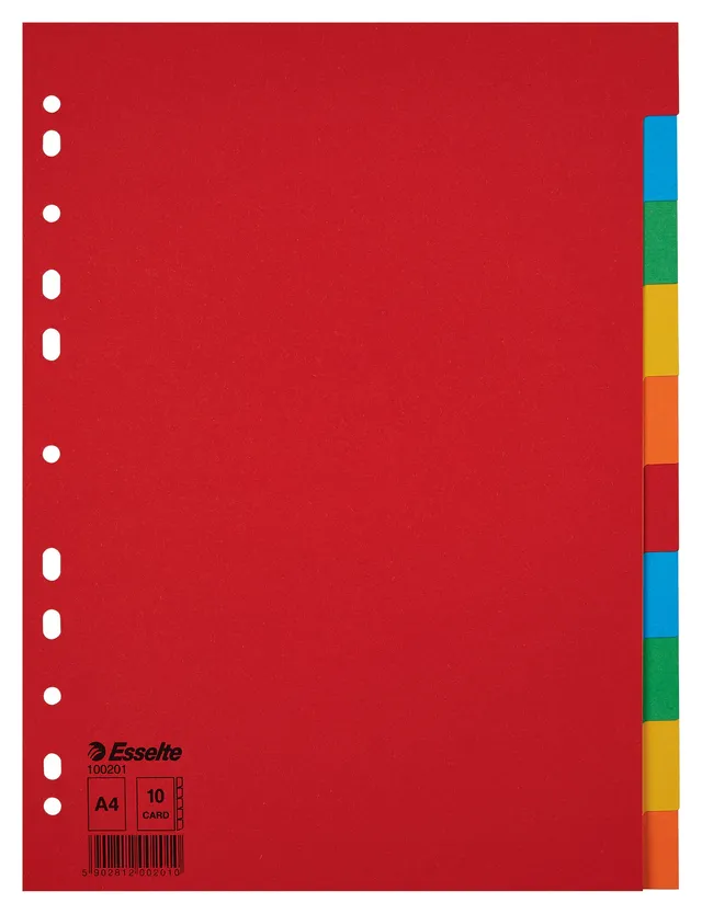 esselte-register-a4-10-trennbl-tter-mit-farbigen-taben-recyclingkarton-100201 image 1